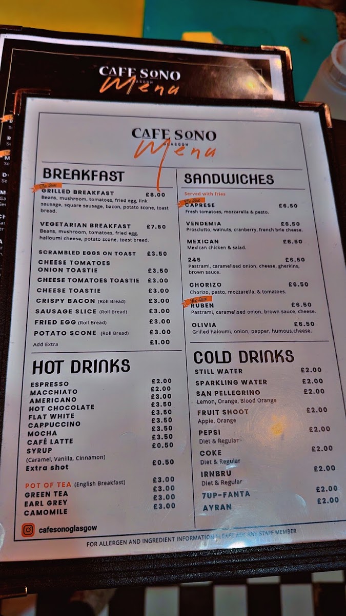 Cafe Sono Menu 1