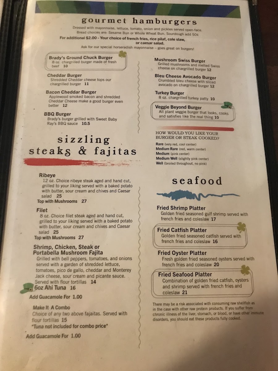 Brady's Menu 1