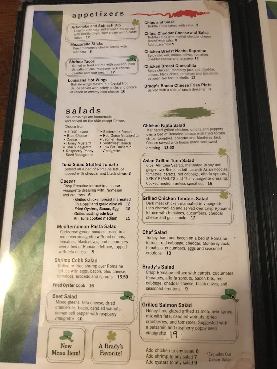 Brady's Menu 2