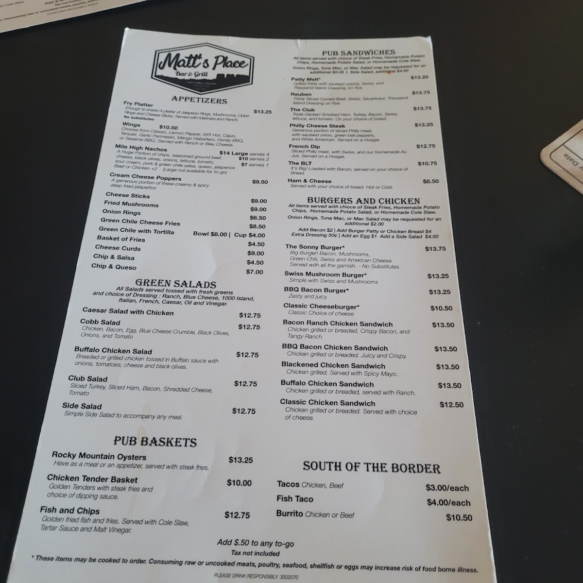 Matt's Place Menu 4