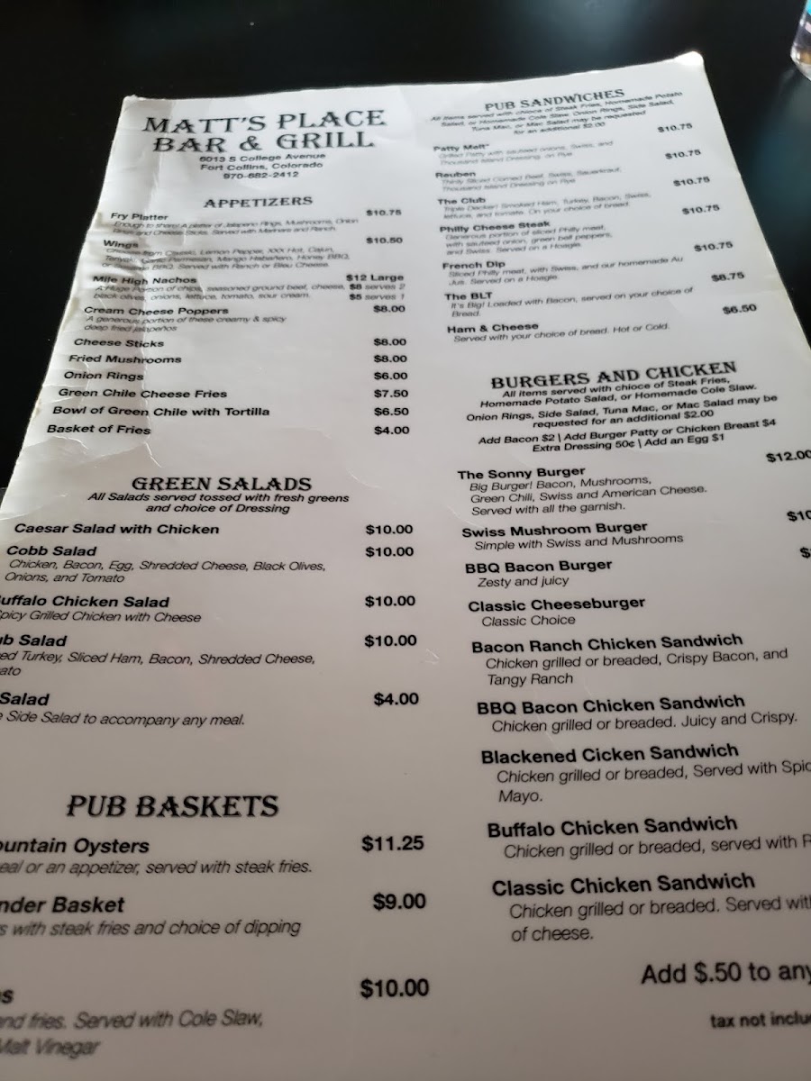 Matt's Place Menu 5