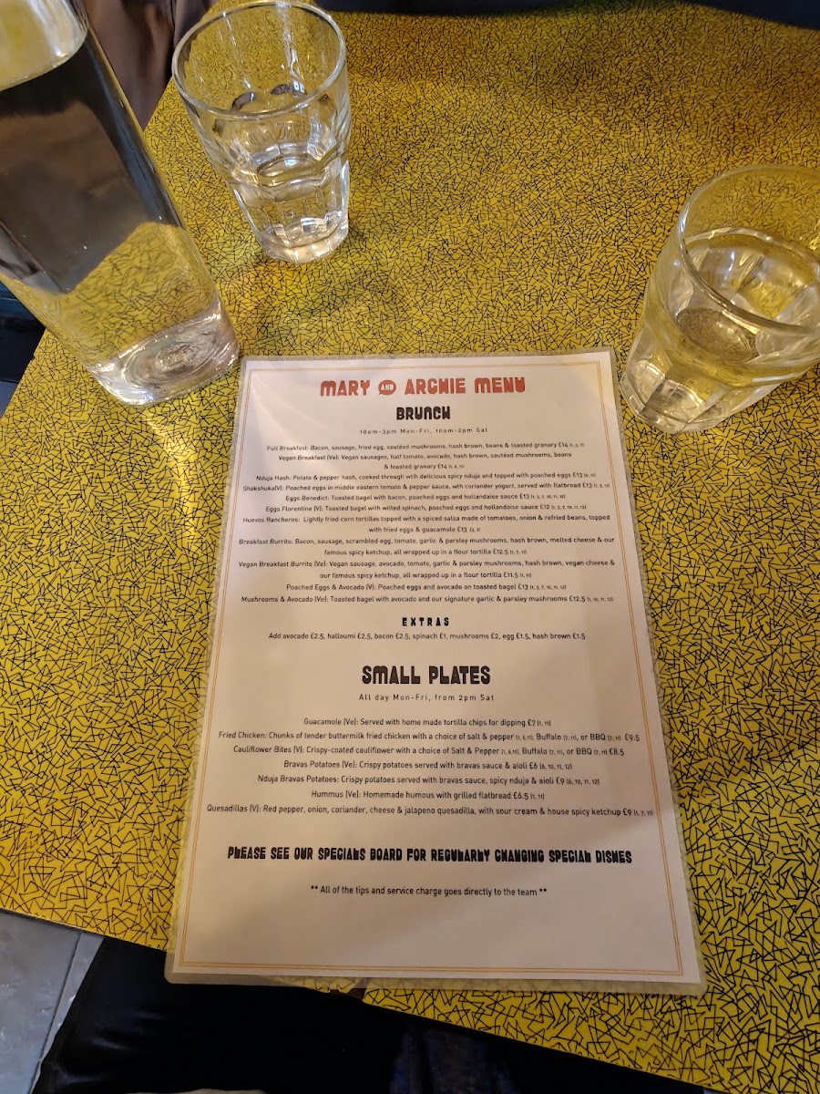 Mary & Archie Menu 2