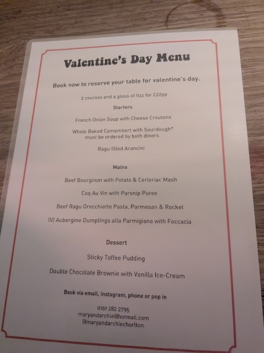 Mary & Archie Menu 6