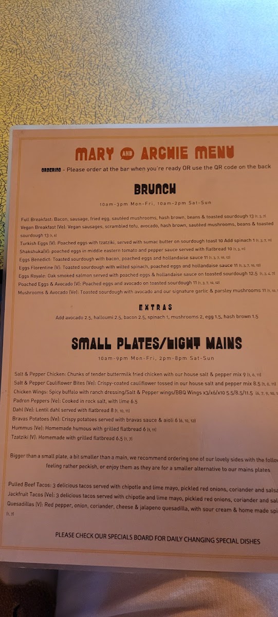 Mary & Archie Menu 7