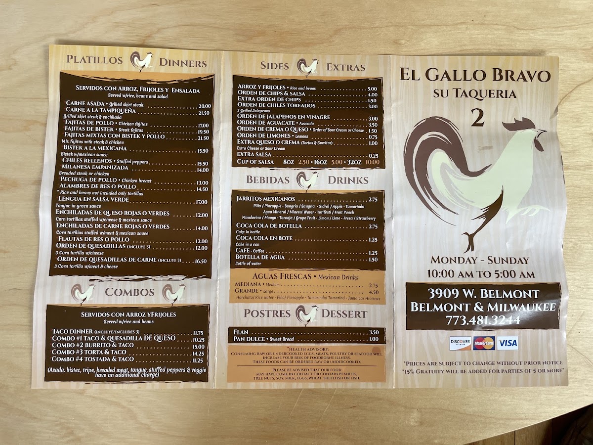 El Gallo Bravo Menu 2