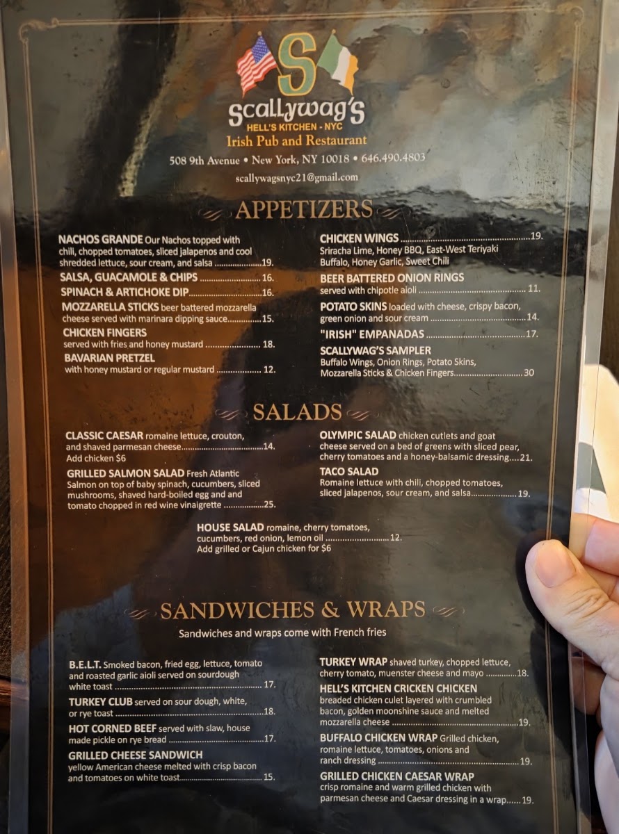 Scallywag's Menu 1