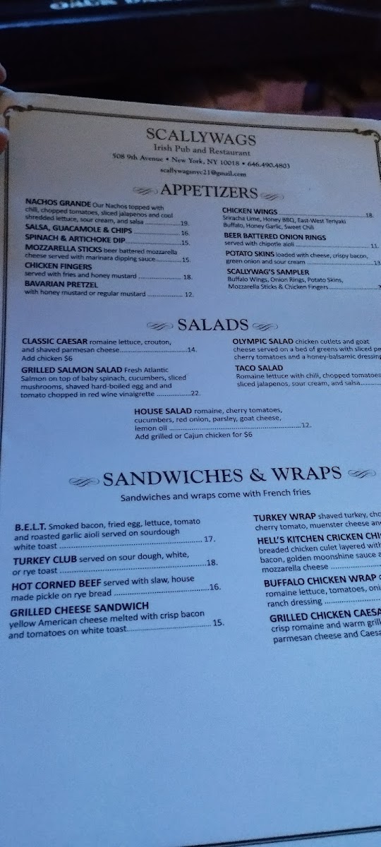 Scallywag's Menu 10