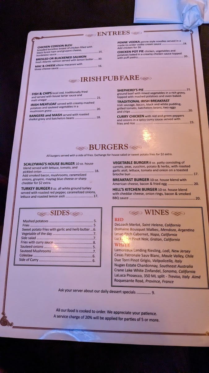Scallywag's Menu 2