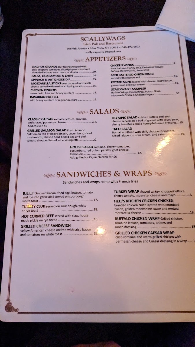 Scallywag's Menu 3