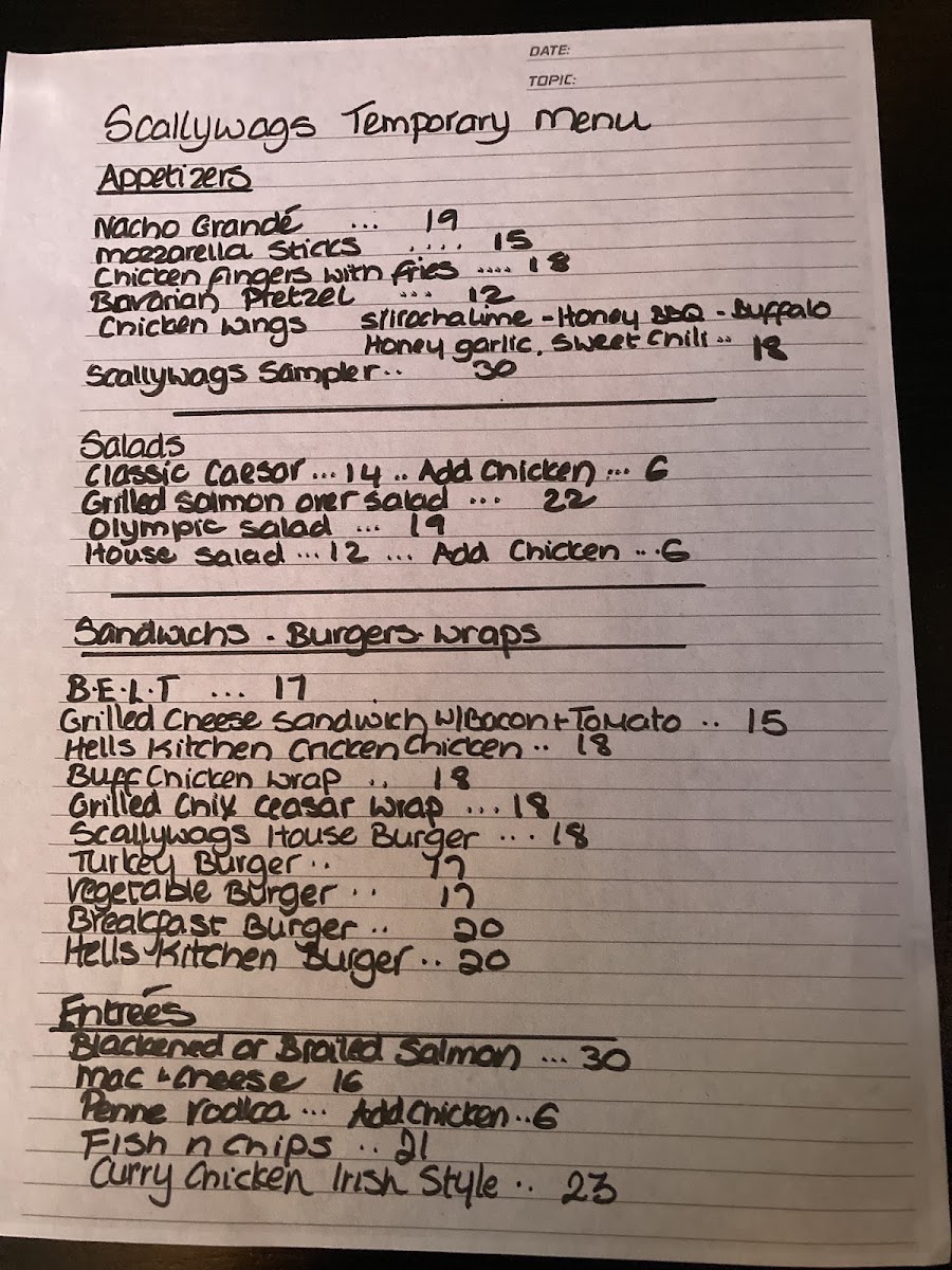 Scallywag's Menu 4