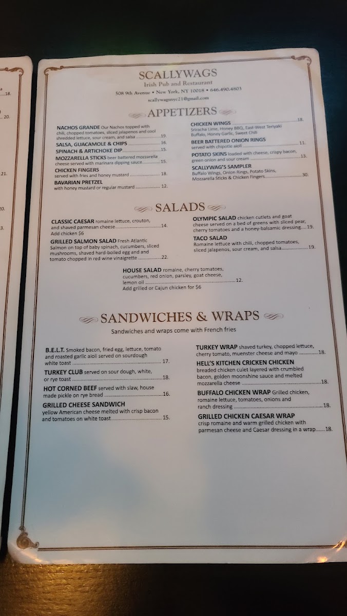 Scallywag's Menu 8