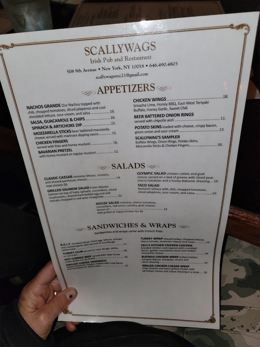 Scallywag's Menu 9