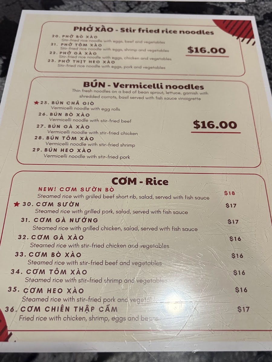 Phở Ba Menu 1