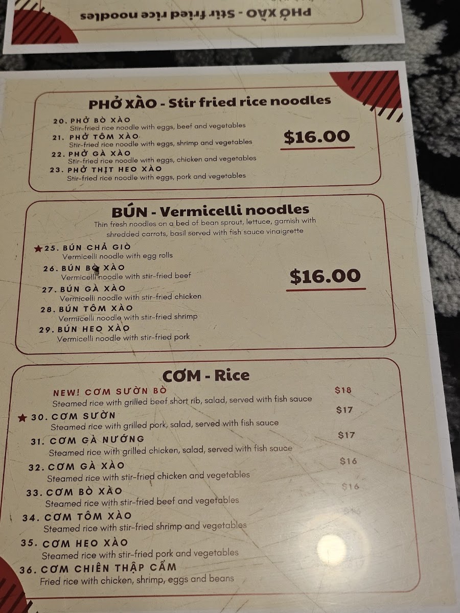 Phở Ba Menu 5