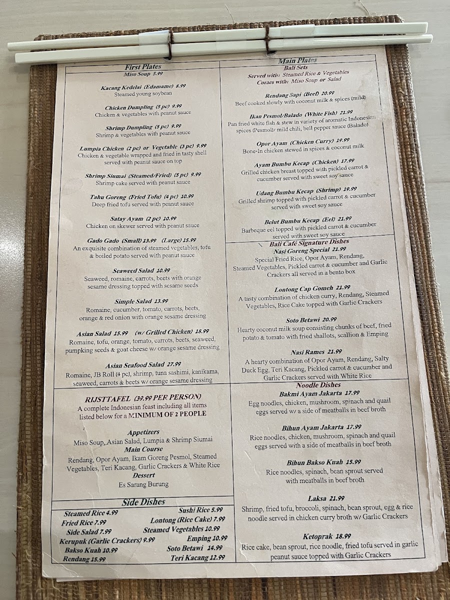Bali Cafe Menu 1
