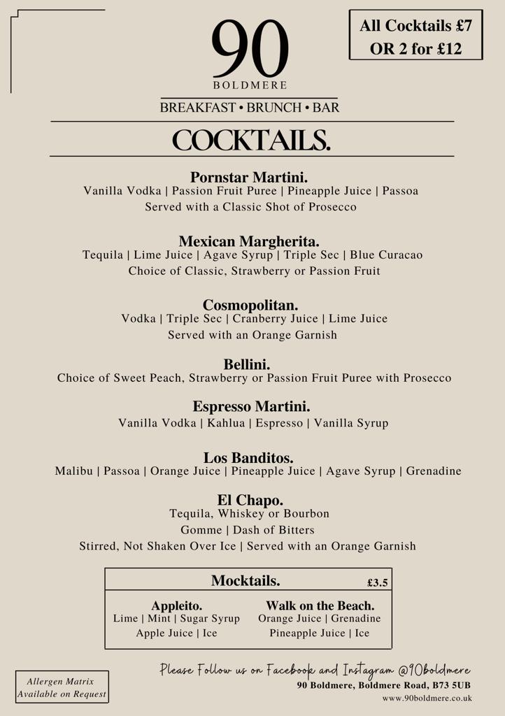 90 Boldmere Menu 1
