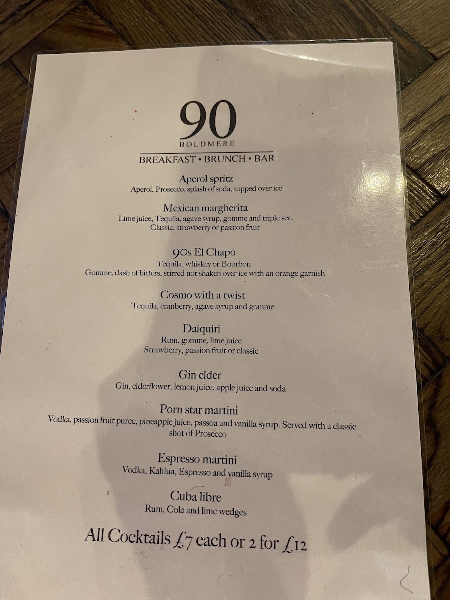 90 Boldmere Menu 2