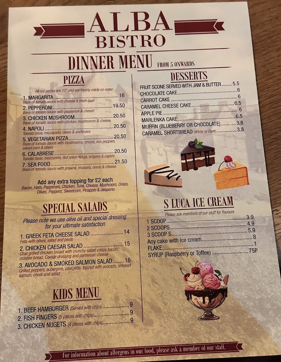 Alba Bistro Menu 1