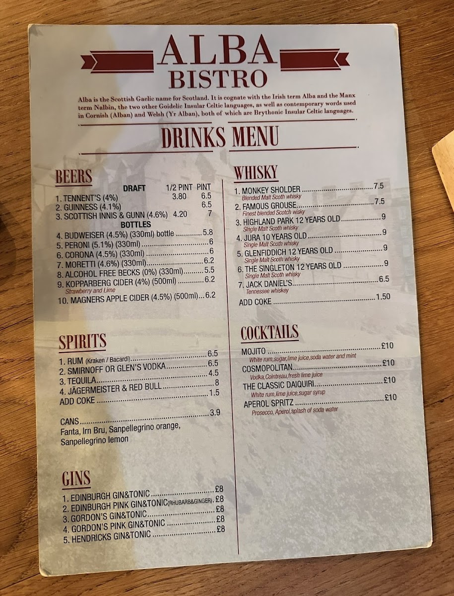 Alba Bistro Menu 2