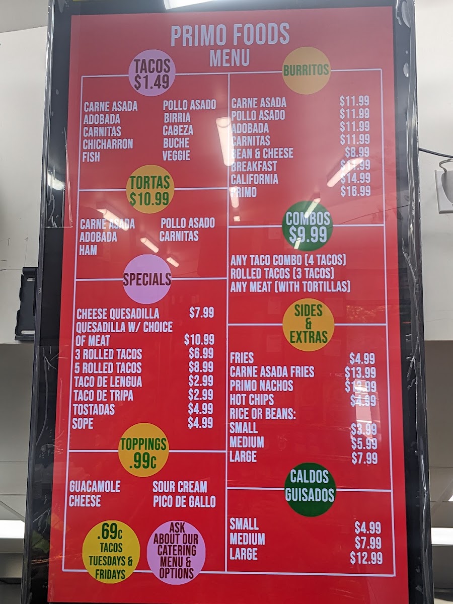 Primo's Tacos Menu 1