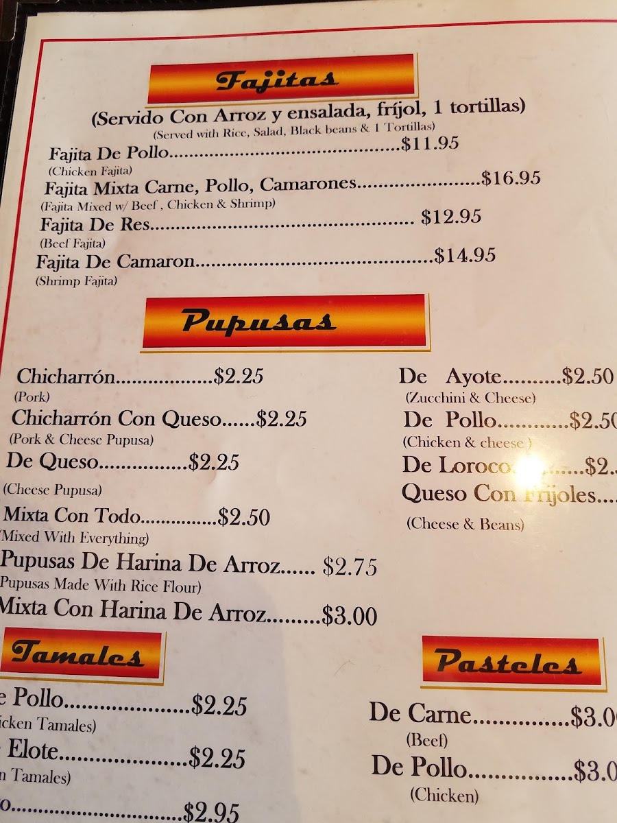 Irene's Pupusas Menu 8