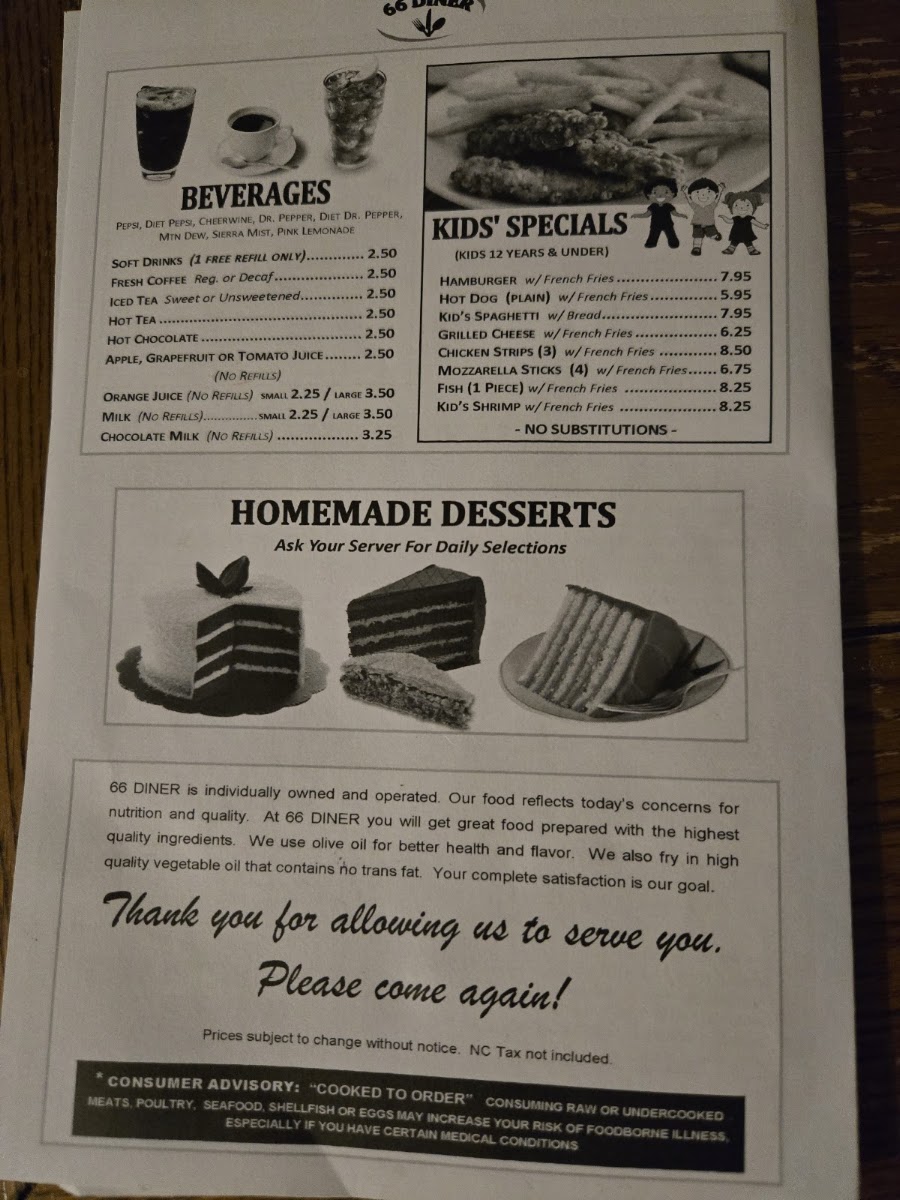 66 Diner Menu 4