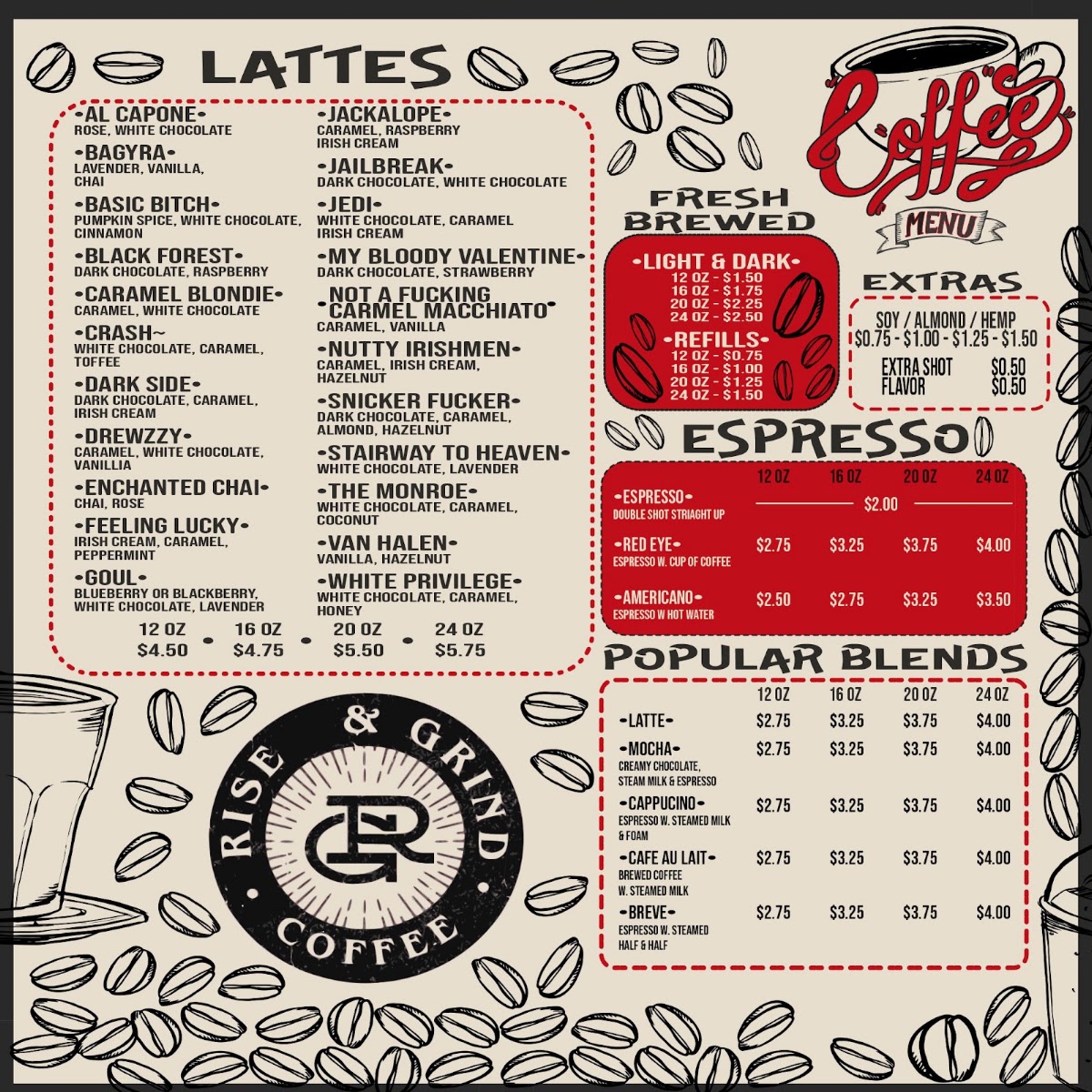 Rise & Grind Coffee Menu 4