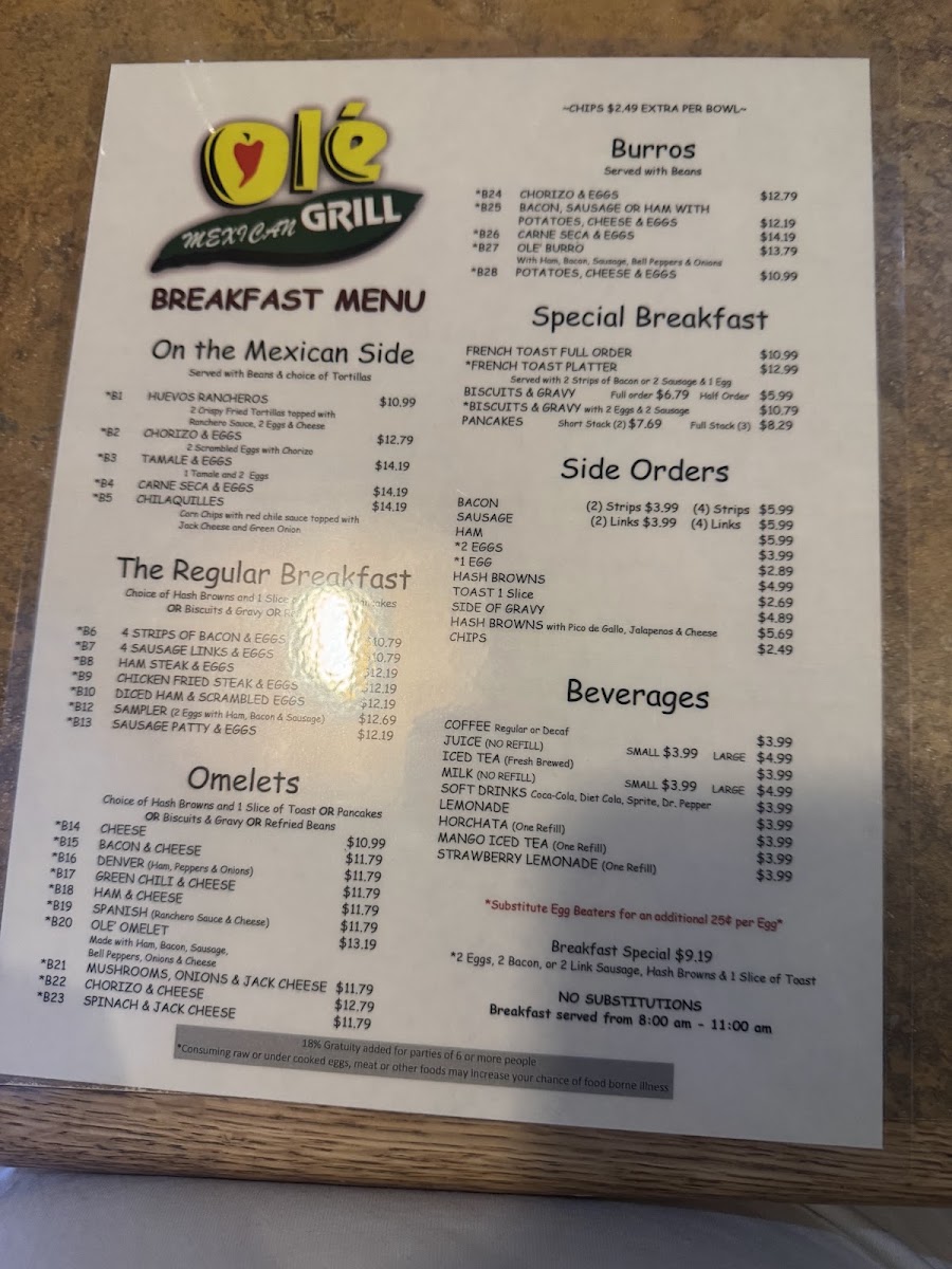 Ole' Mexican Grill Menu 1