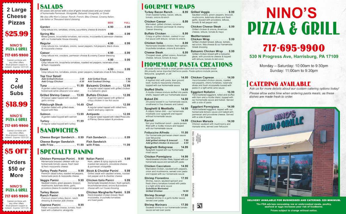 Nino's Pizza & Grille Menu 1