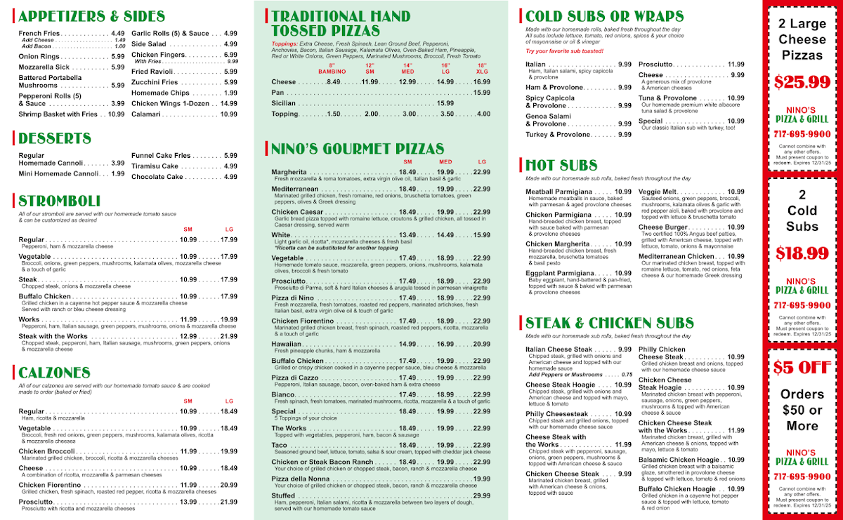 Nino's Pizza & Grille Menu 2