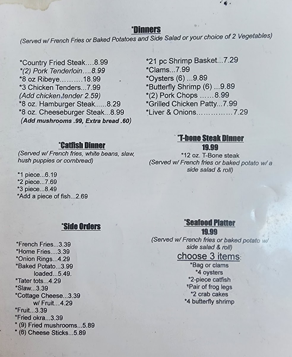 Paul & Jackie's Country Kitchen Menu 1