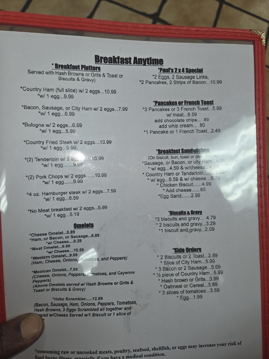 Paul & Jackie's Country Kitchen Menu 2