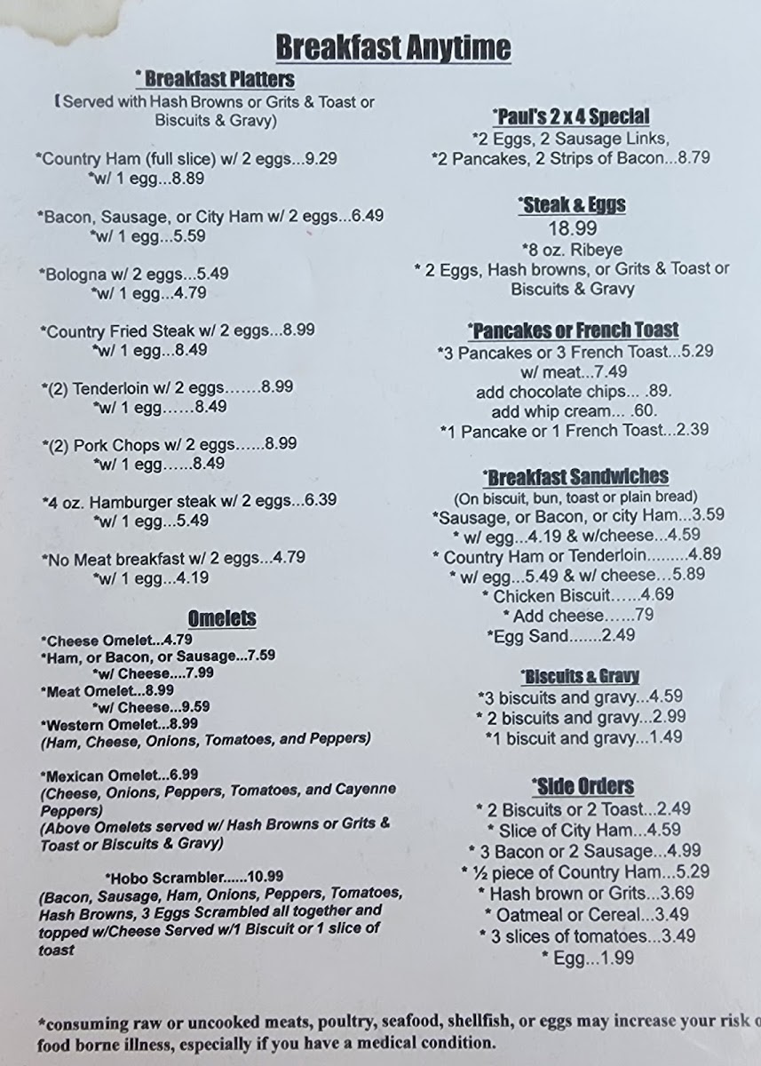 Paul & Jackie's Country Kitchen Menu 5
