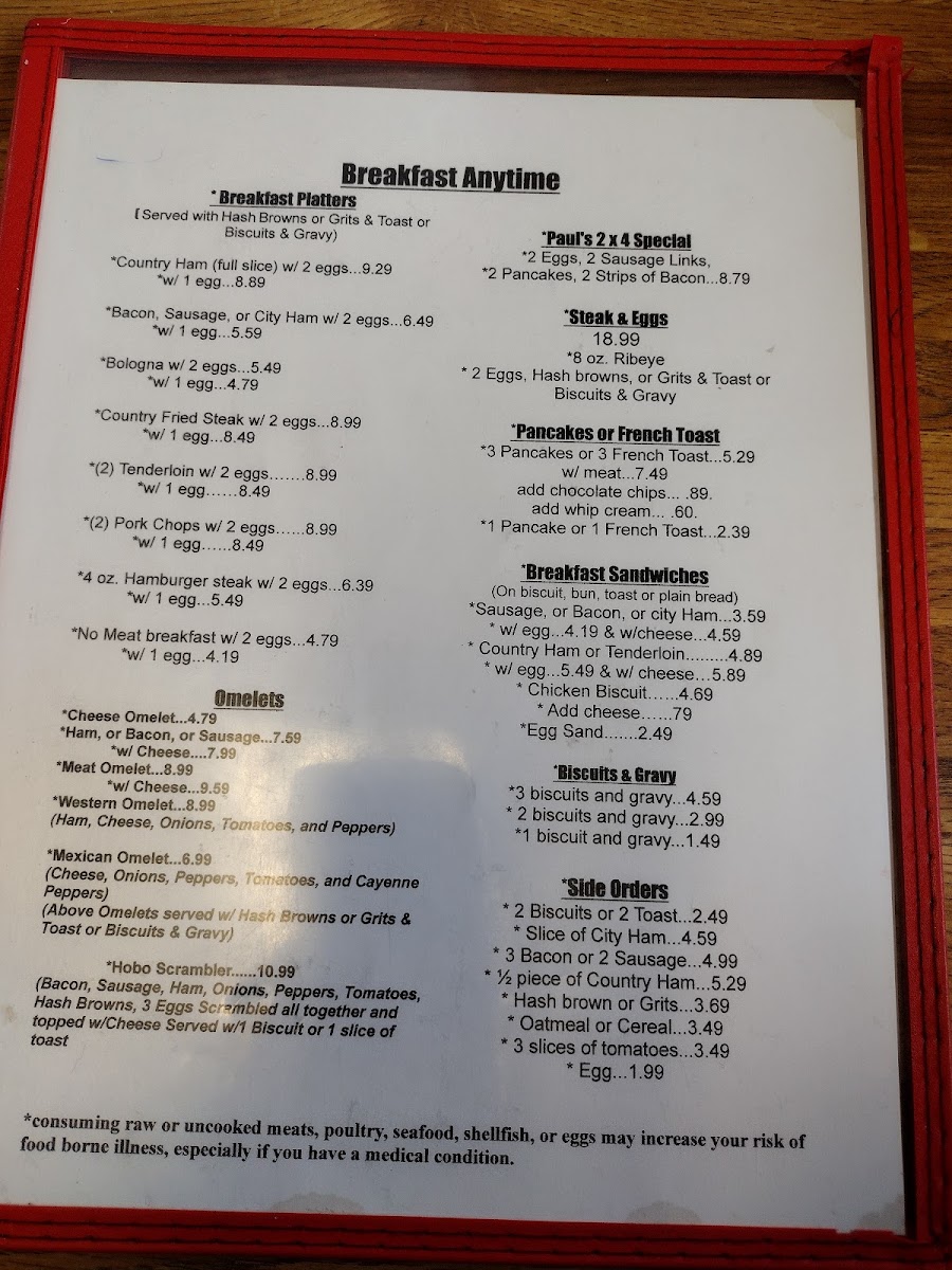 Paul & Jackie's Country Kitchen Menu 8