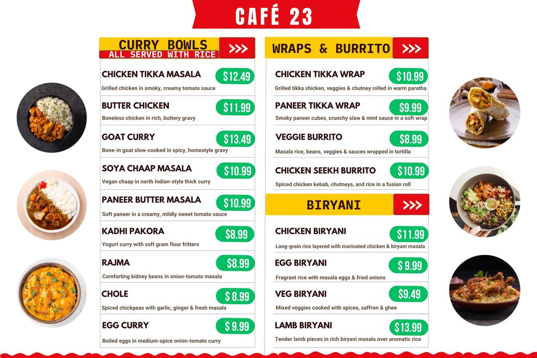 Cafe 23 – Indian Street Food Menu 1