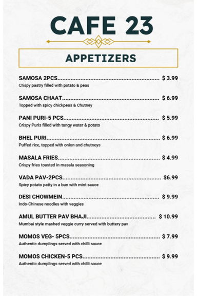 Cafe 23 – Indian Street Food Menu 10