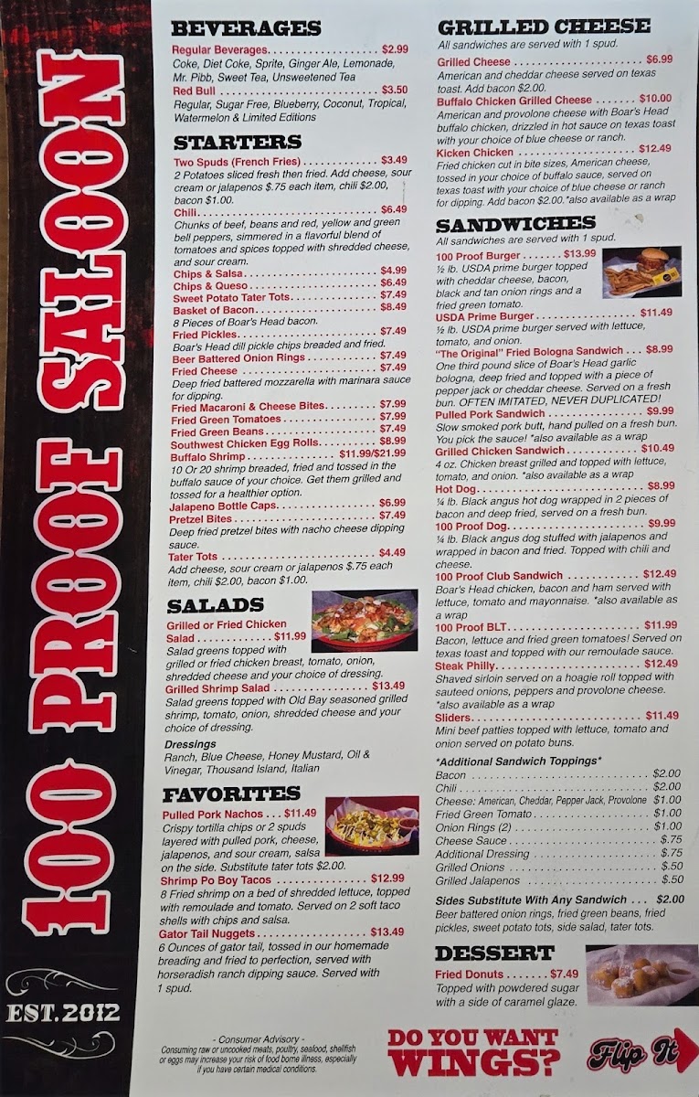 100 Proof Saloon Menu 2