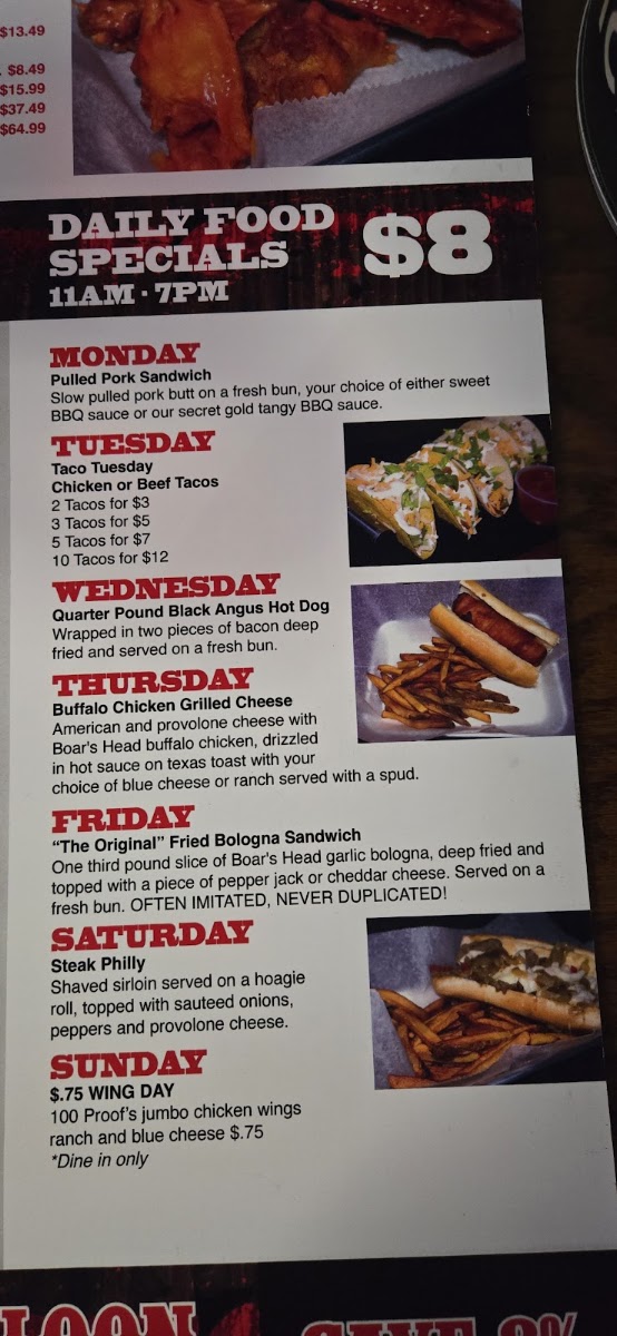 100 Proof Saloon Menu 4
