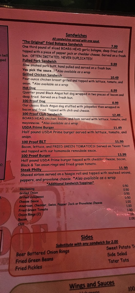 100 Proof Saloon Menu 5
