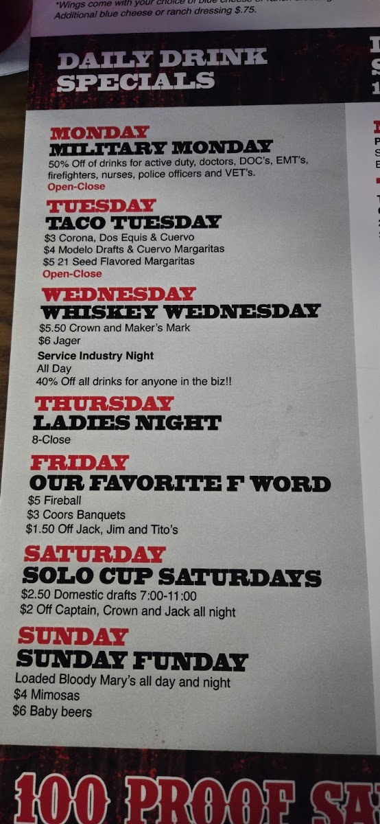 100 Proof Saloon Menu 6