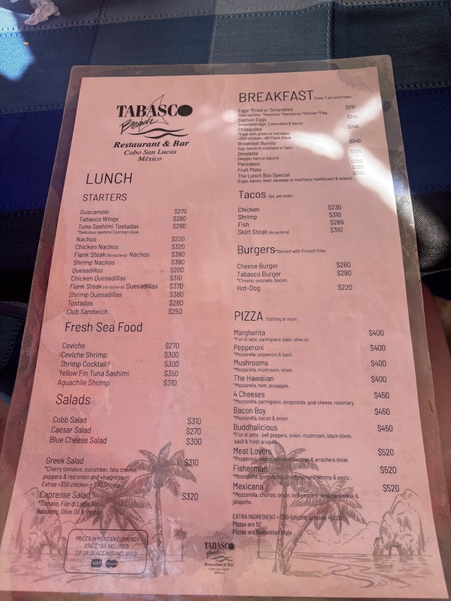 Tabasco Beach Menu 1