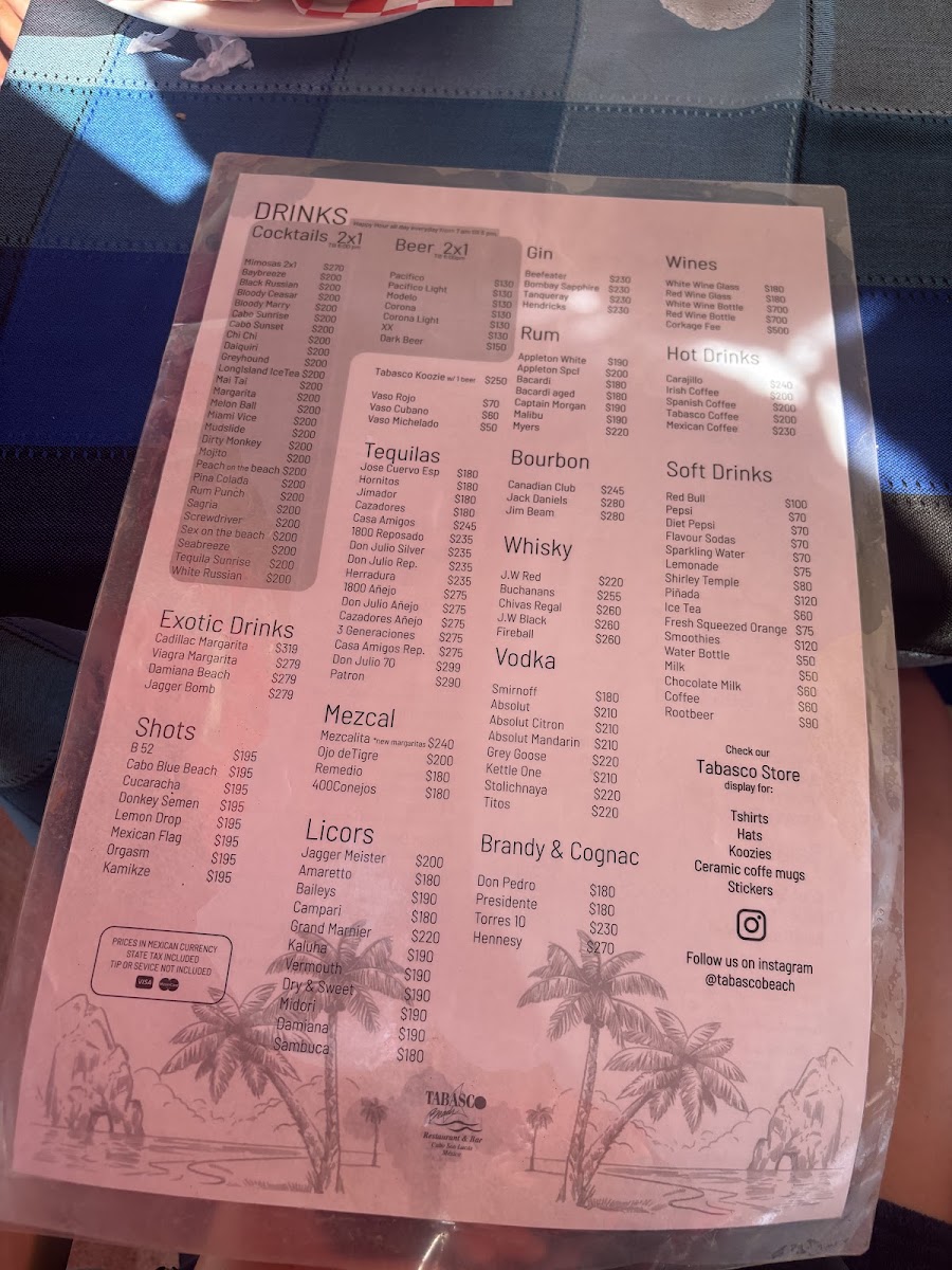 Tabasco Beach Menu 2