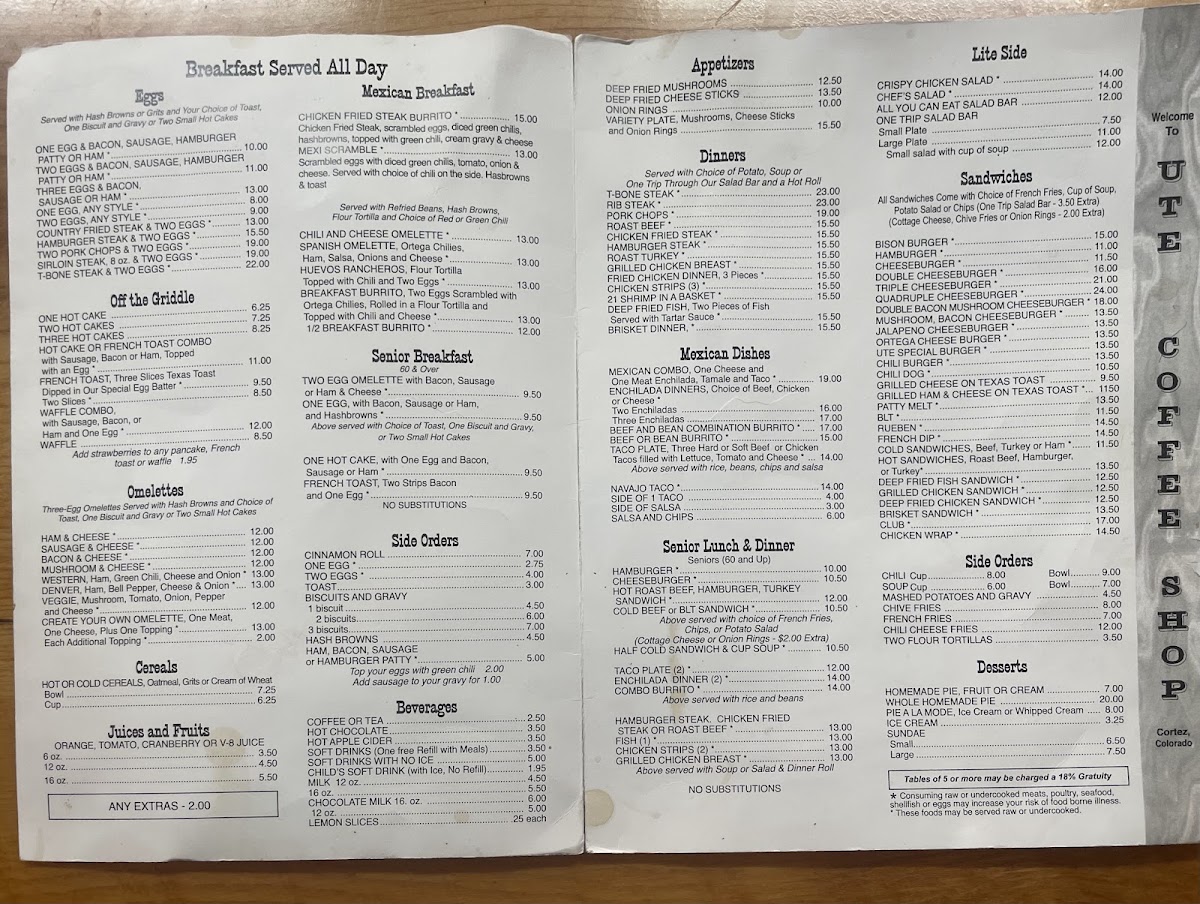 Ute Coffee Shop Menu 2