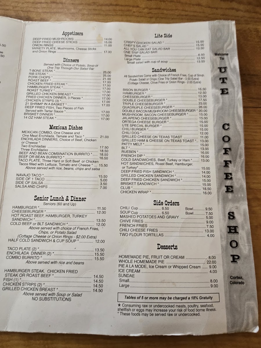 Ute Coffee Shop Menu 3