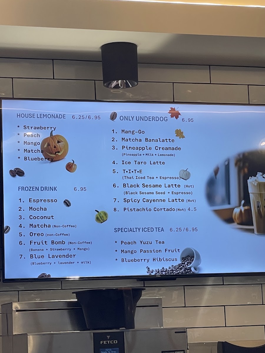 Underdog Coffee and Bread Annandale Menu 1