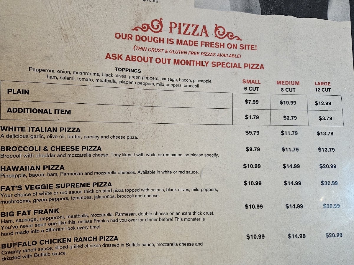 Frank & Tony's Place Menu 3