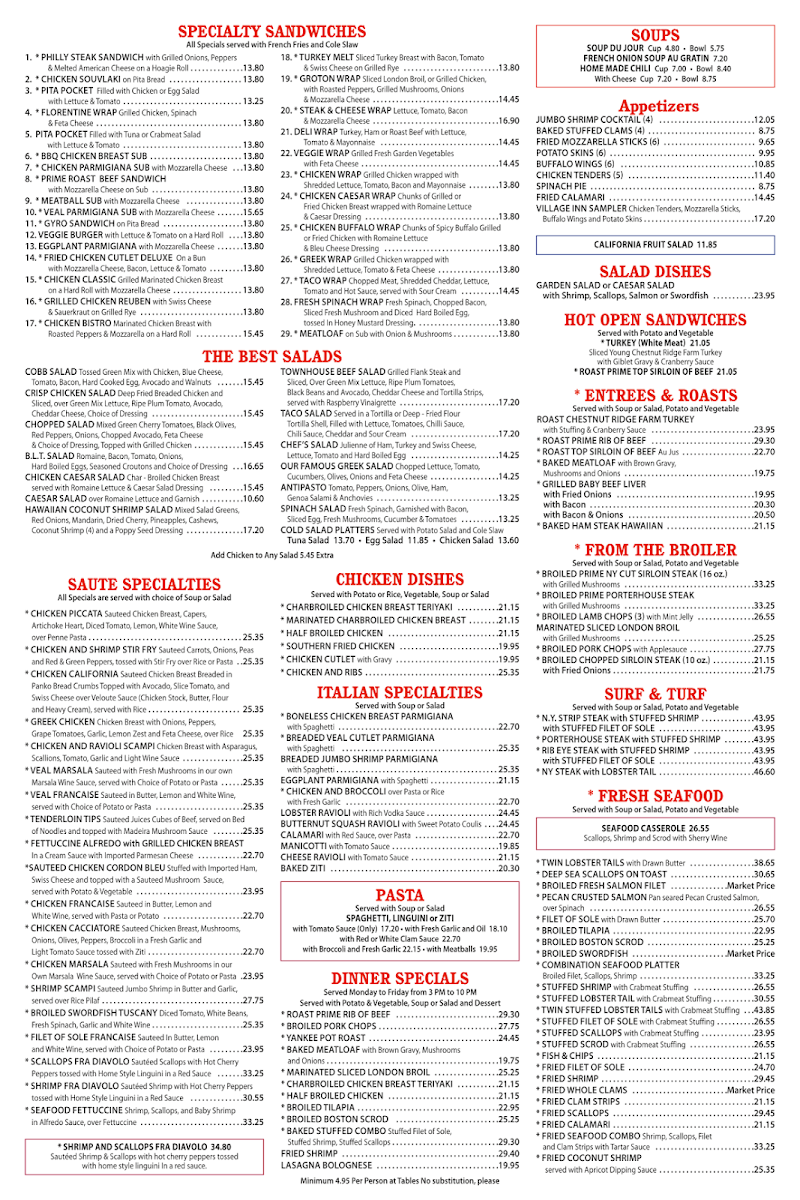 Groton Townhouse Restaurant Menu 1