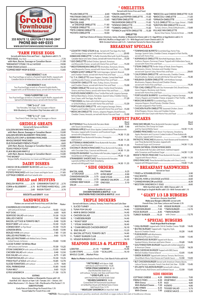 Groton Townhouse Restaurant Menu 2