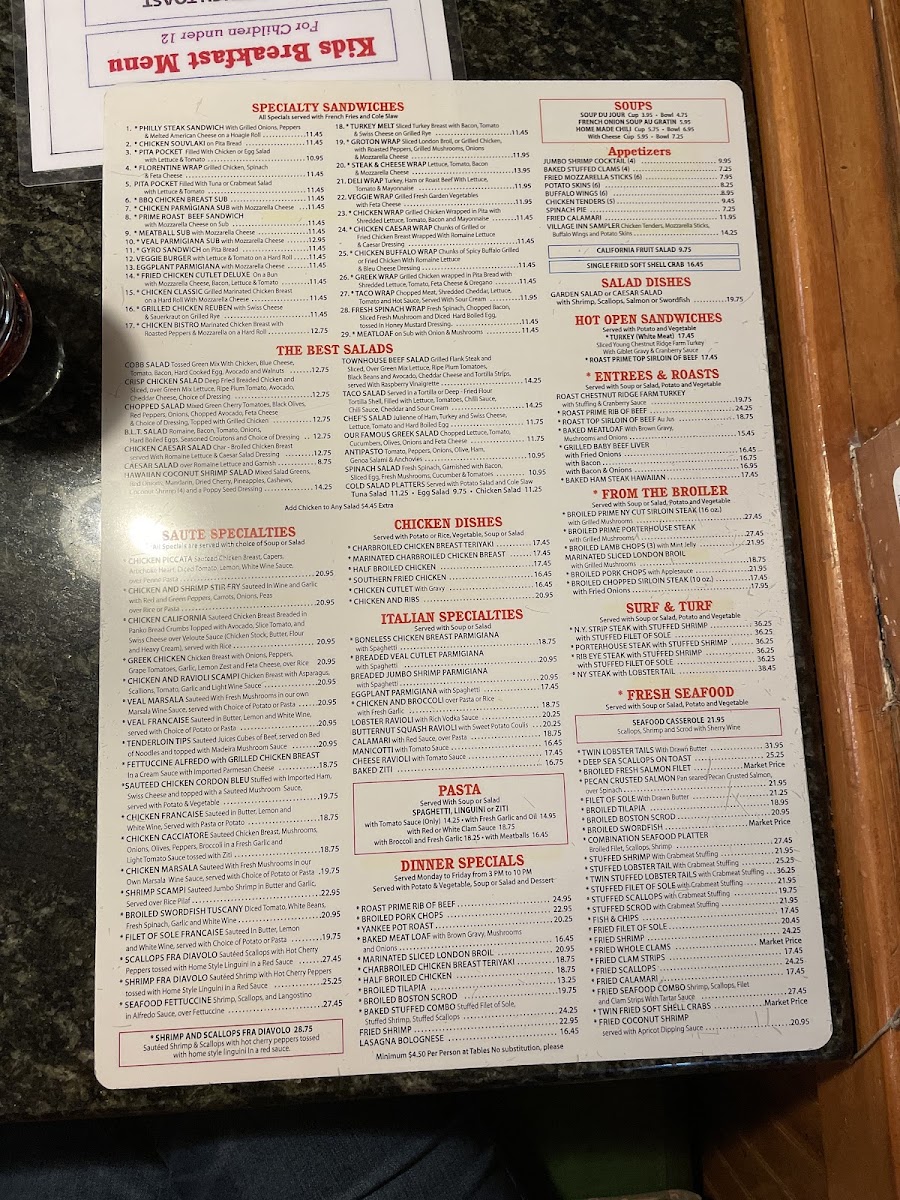 Groton Townhouse Restaurant Menu 5