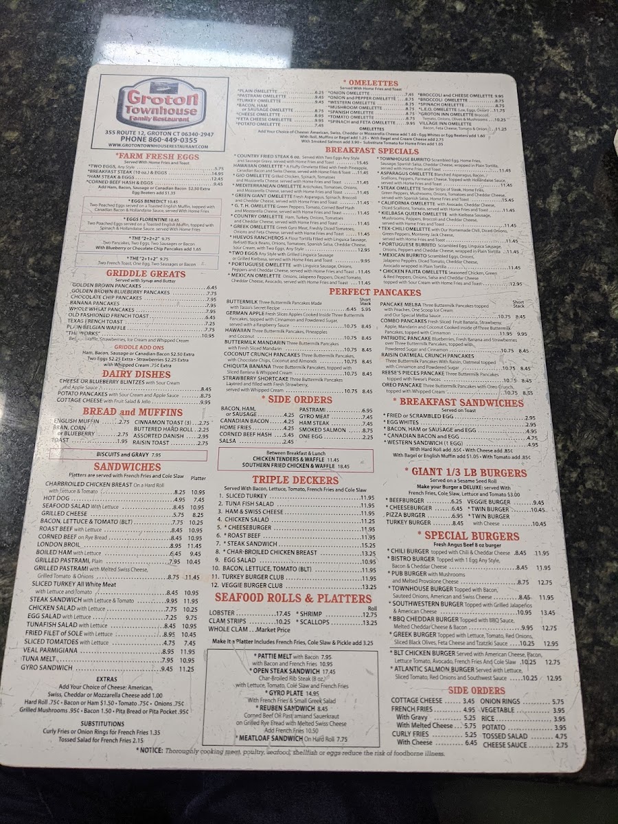 Groton Townhouse Restaurant Menu 7
